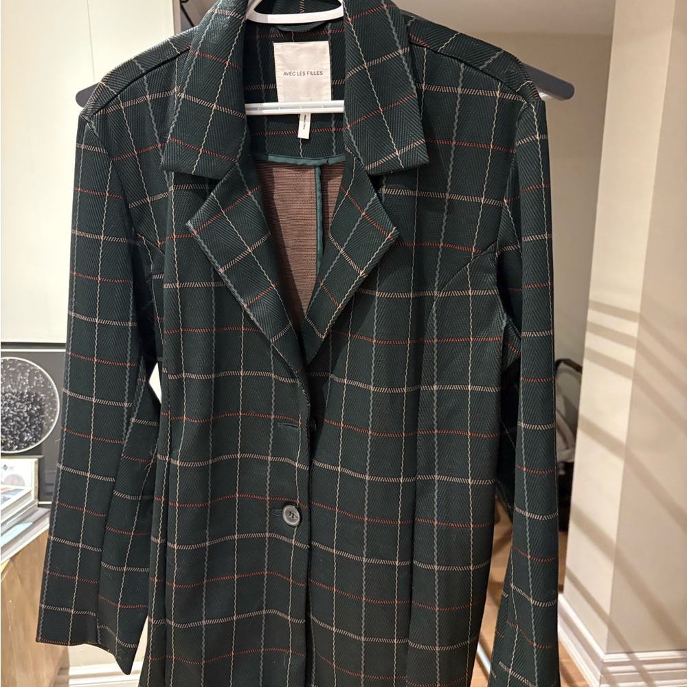 Avec Les Filles Dark Green Plaid Blazer Jacket